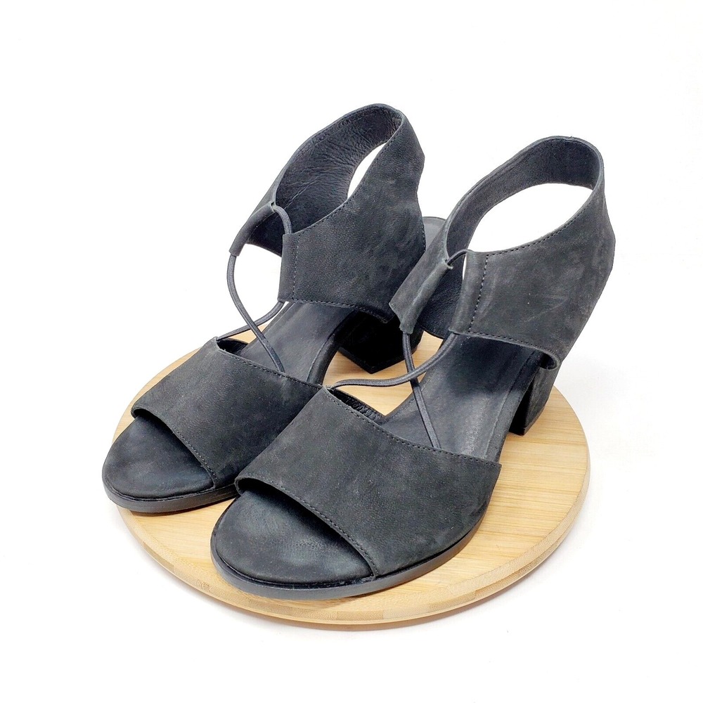 Eileen Fisher Women 9.5 Sandals Doe Tumbled Nubuck Open Toe Heel Shoes Slip On